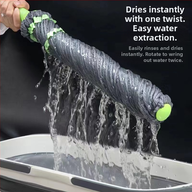 Въртящ се моп Bicaso, домакински, безръкохватков, издръжлив, сменяем накрайник за моп, мокър и сух, с двойна употреба