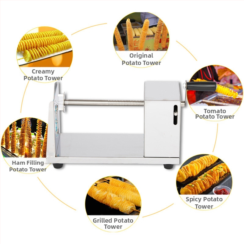 Komercinis nerūdijančio plieno bulvių bokštas Mašina Rankinis bulvių bokštas Bulvių pjaustyklė bulvių traškučių mašina Bulvių mašina Cikloninė bulvių mašina