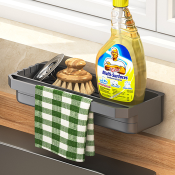 Стойка за кухненска мивка, стенен шкаф, многофункционална гъба за мивка, пластмасова, за съхранение на кран