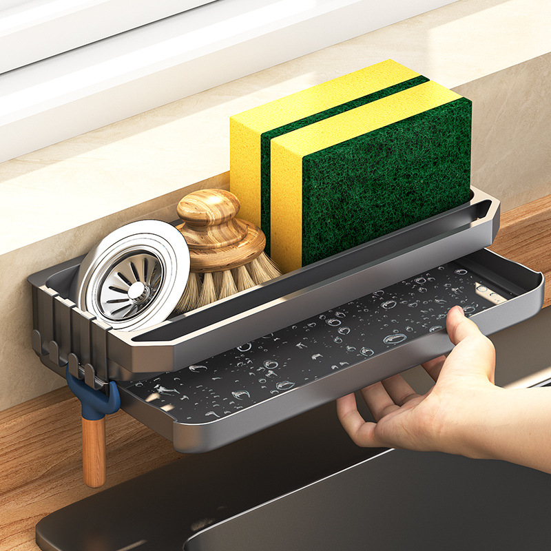 Стойка за кухненска мивка, стенен шкаф, многофункционална гъба за мивка, пластмасова, за съхранение на кран