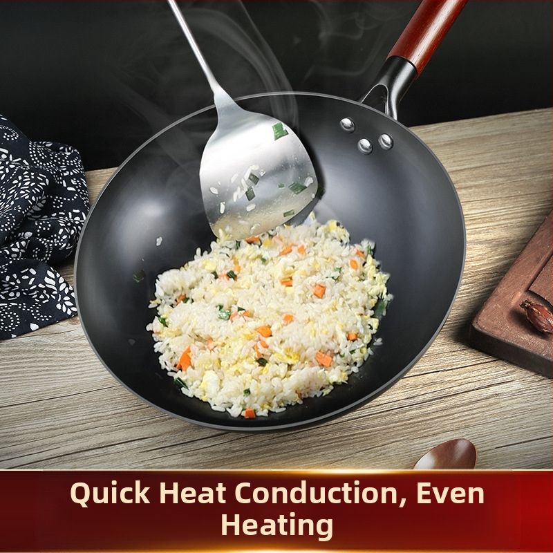 Еднокомпонентна доставка, старомодна, желязна тенджера с кръгло дъно, езиков връх, неплъзгащо се дъно, домакинска тенджера за готвене, непокрита, азотирана, готвена желязна тенджера