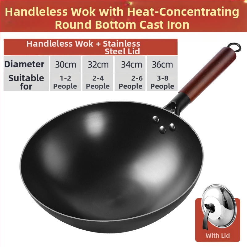 Ühes tükis tarne vanaaegne ümara põhjaga raudpott keeleotsaga libisemiskindla põhjaga majapidamispott katmata nitriidiga keedetud raudpott