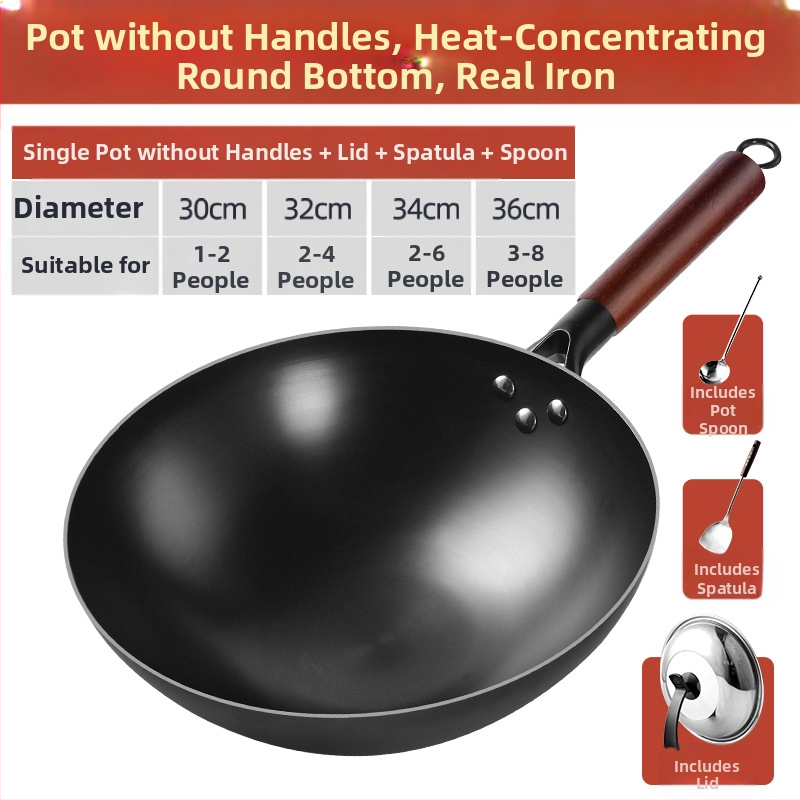 Ühes tükis tarne vanaaegne ümara põhjaga raudpott keeleotsaga libisemiskindla põhjaga majapidamispott katmata nitriidiga keedetud raudpott