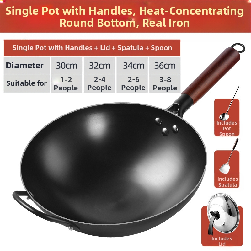 Ühes tükis tarne vanaaegne ümara põhjaga raudpott keeleotsaga libisemiskindla põhjaga majapidamispott katmata nitriidiga keedetud raudpott