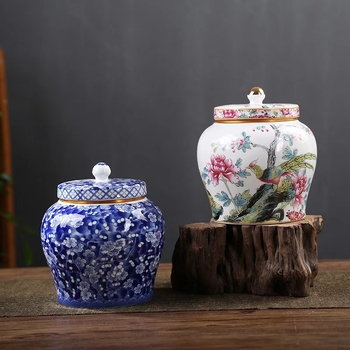 Kerámia teáskanna, lezárt üveg, tárolóedény, kék és fehér porcelán, háztartási zöld, fekete tea, pu'er longjing teáskanna, fém csavaros kupak