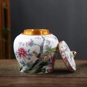 Κεραμικό βάζο τσαγιού σφραγισμένο βάζο αποθήκευσης μπλε και άσπρο πορσελάνης οικιακό πράσινο μαύρο τσάι Pu\'er Longjing βάζο τσαγιού μεταλλικό βιδωτό καπάκι