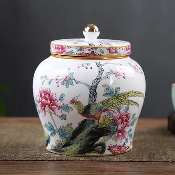 Κεραμικό βάζο τσαγιού σφραγισμένο βάζο αποθήκευσης μπλε και άσπρο πορσελάνης οικιακό πράσινο μαύρο τσάι Pu\'er Longjing βάζο τσαγιού μεταλλικό βιδωτό καπάκι