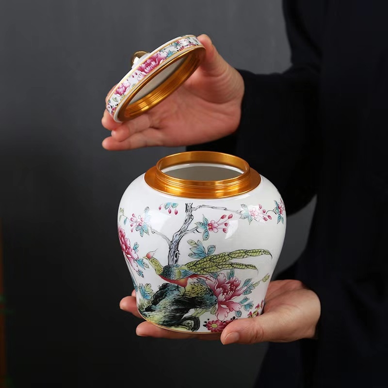 Kerámia teáskanna, lezárt üveg, tárolóedény, kék és fehér porcelán, háztartási zöld, fekete tea, pu'er longjing teáskanna, fém csavaros kupak
