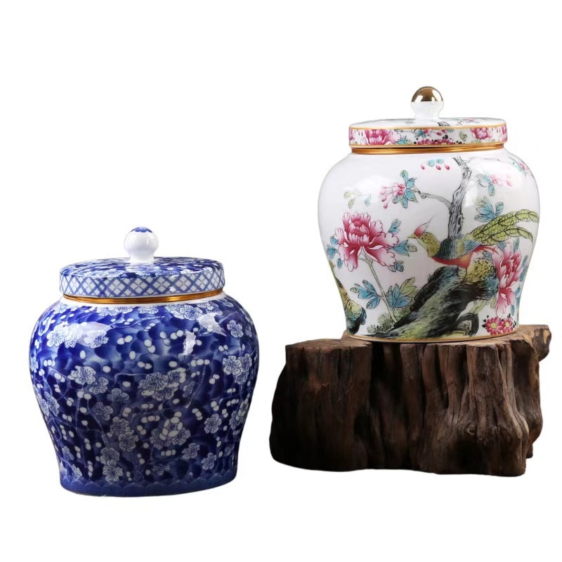 Kerámia teáskanna, lezárt üveg, tárolóedény, kék és fehér porcelán, háztartási zöld, fekete tea, pu'er longjing teáskanna, fém csavaros kupak