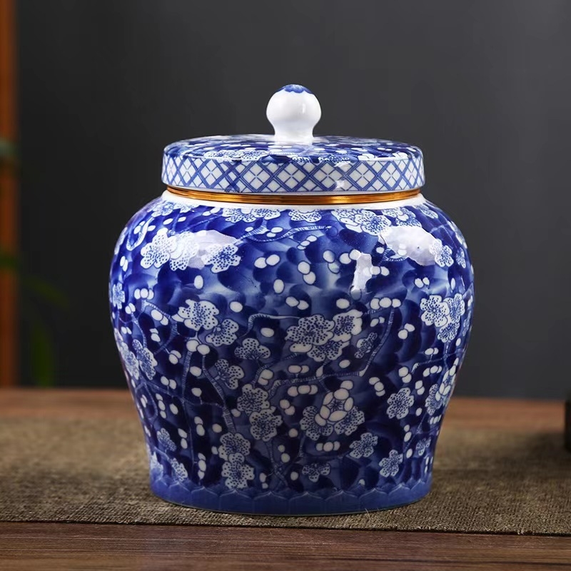 Kerámia teáskanna, lezárt üveg, tárolóedény, kék és fehér porcelán, háztartási zöld, fekete tea, pu'er longjing teáskanna, fém csavaros kupak