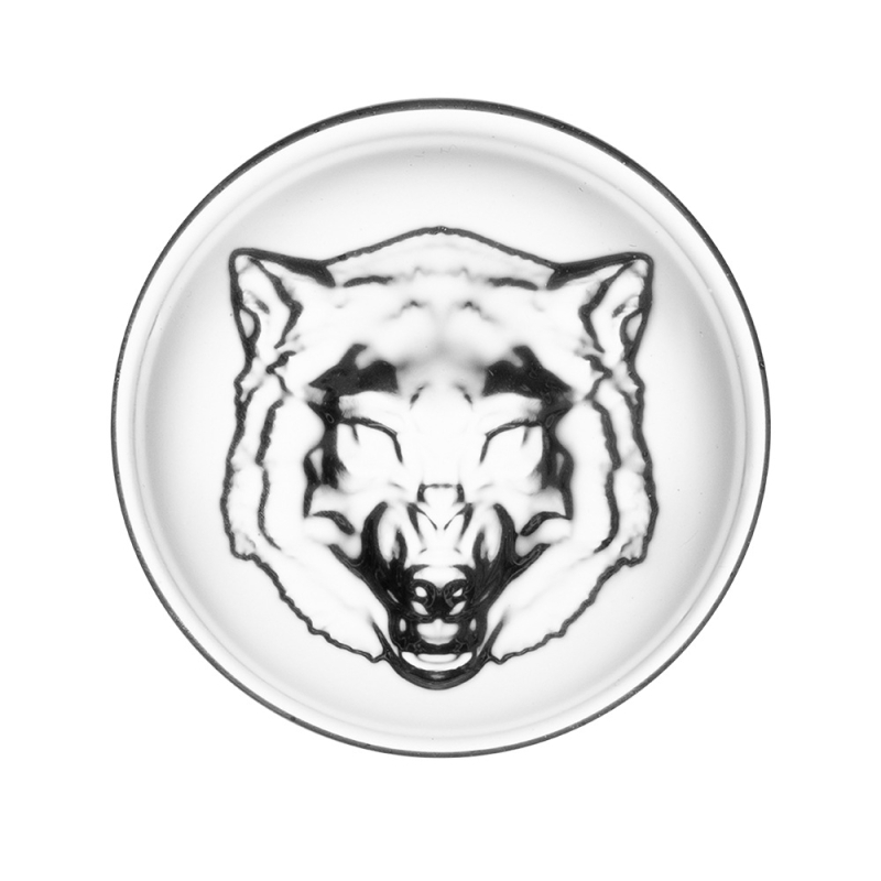 Radoša bieza dibena viskija glāze ar dzīvnieku dibena rakstu, caurspīdīga, viegla viskija glāze