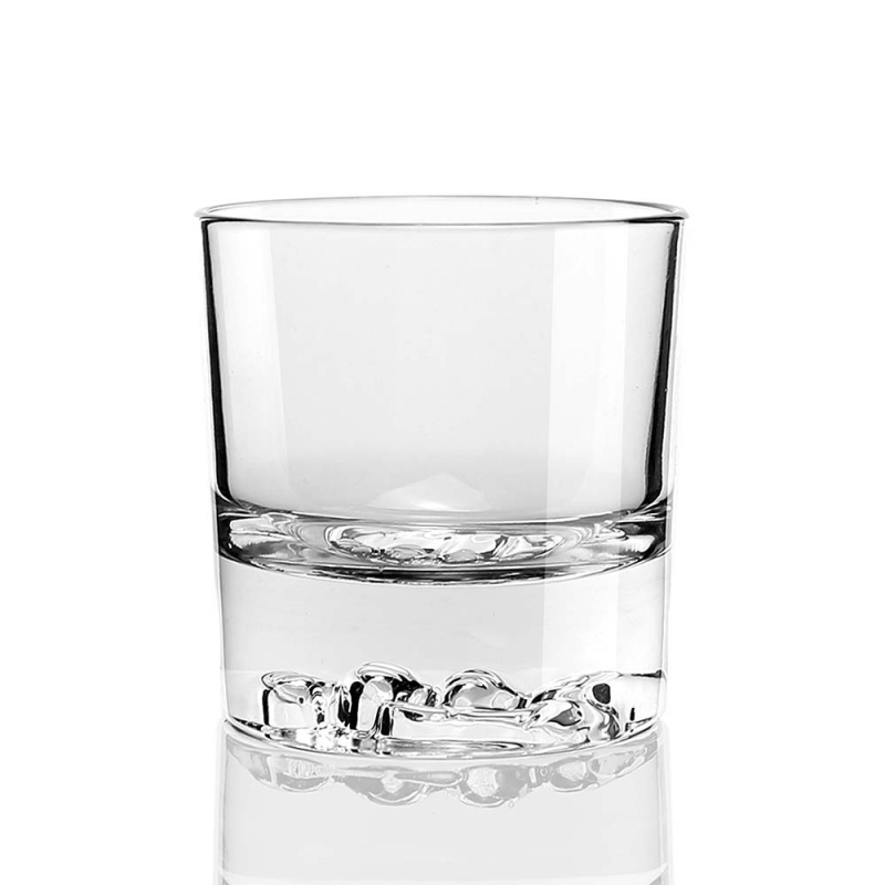 Radoša bieza dibena viskija glāze ar dzīvnieku dibena rakstu, caurspīdīga, viegla viskija glāze