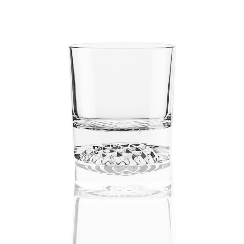 Radoša bieza dibena viskija glāze ar dzīvnieku dibena rakstu, caurspīdīga, viegla viskija glāze