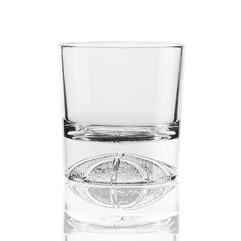 Radoša bieza dibena viskija glāze ar dzīvnieku dibena rakstu, caurspīdīga, viegla viskija glāze