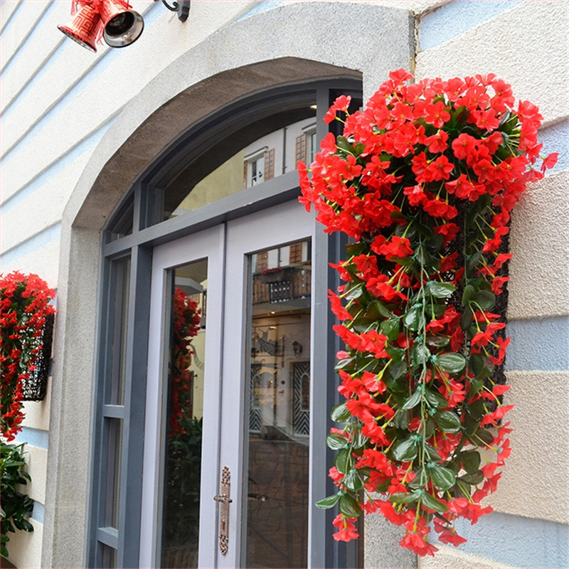 Изкуствени виолетови стенни флорални декорации за стена на дома, балкон, ограда, висяща кошница, сватба, фалшиво цвете от ратан