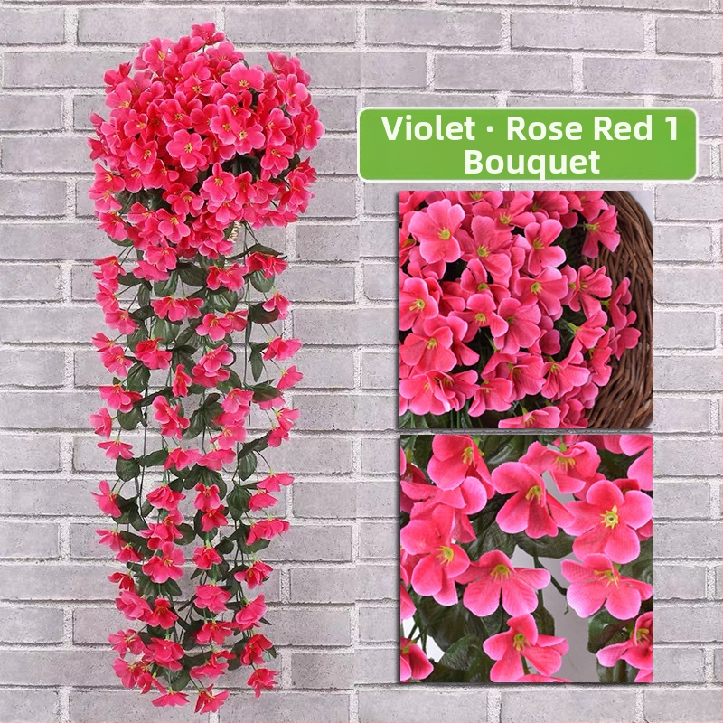 Dirbtinė violetinė sieninė pakabinama gėlių namų sienų dekoracija balkonas tvora pakabinamas krepšelis vestuvėms netikra gėlė rotangas