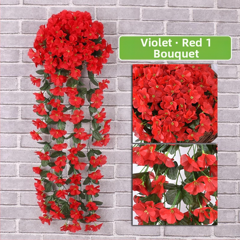 Dirbtinė violetinė sieninė pakabinama gėlių namų sienų dekoracija balkonas tvora pakabinamas krepšelis vestuvėms netikra gėlė rotangas