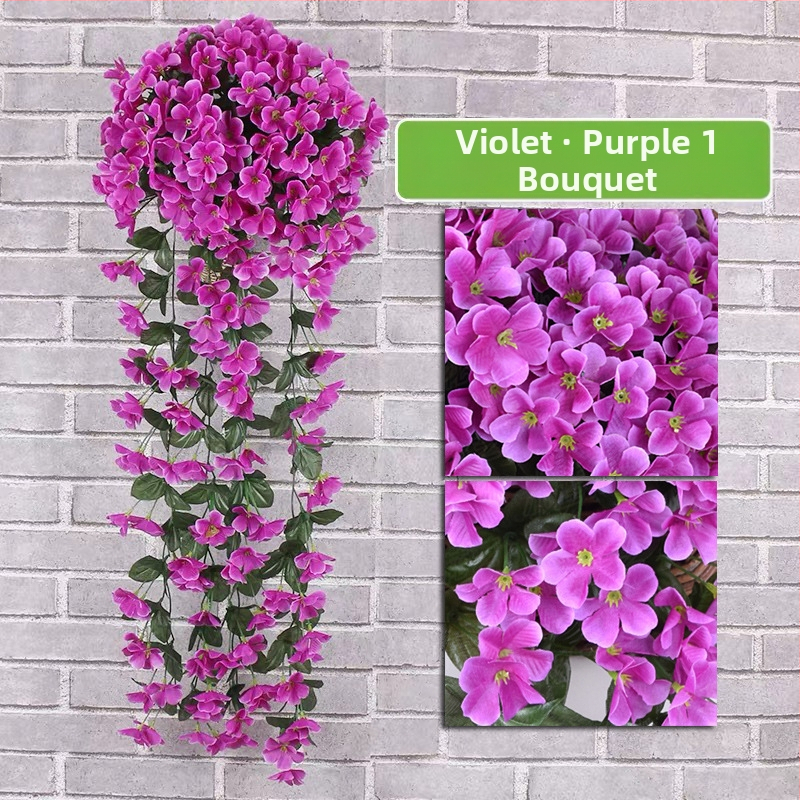 Dirbtinė violetinė sieninė pakabinama gėlių namų sienų dekoracija balkonas tvora pakabinamas krepšelis vestuvėms netikra gėlė rotangas