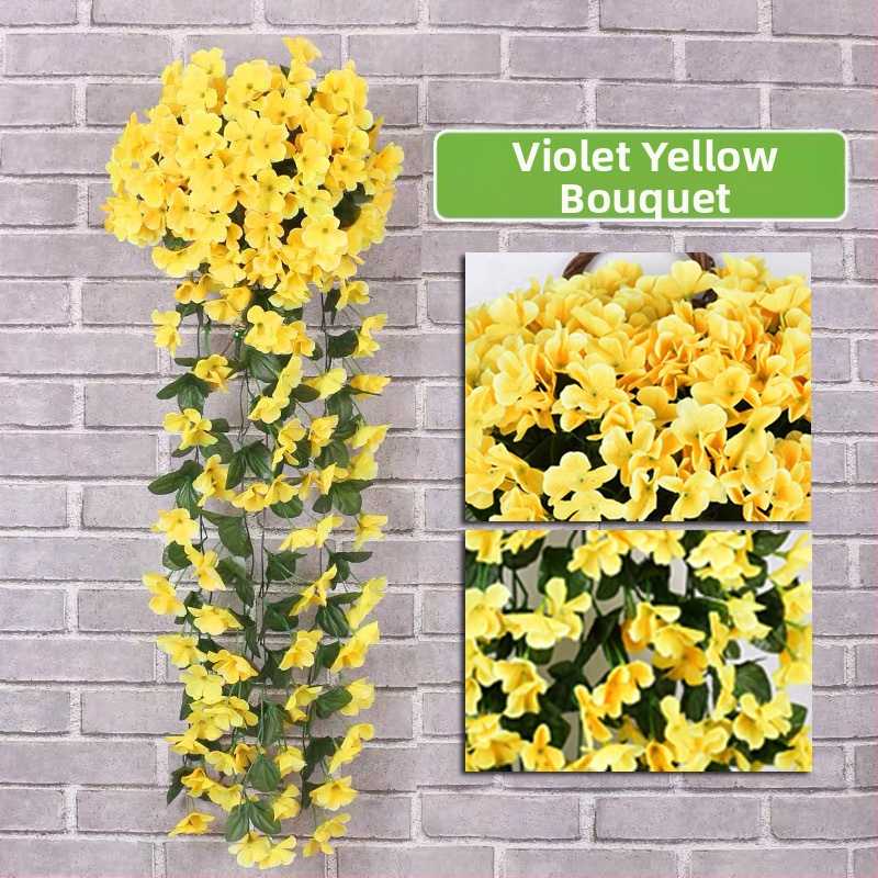 Dirbtinė violetinė sieninė pakabinama gėlių namų sienų dekoracija balkonas tvora pakabinamas krepšelis vestuvėms netikra gėlė rotangas