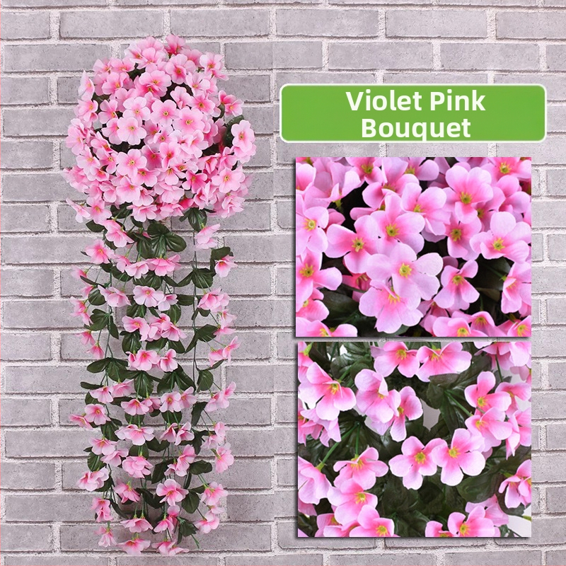 Dirbtinė violetinė sieninė pakabinama gėlių namų sienų dekoracija balkonas tvora pakabinamas krepšelis vestuvėms netikra gėlė rotangas