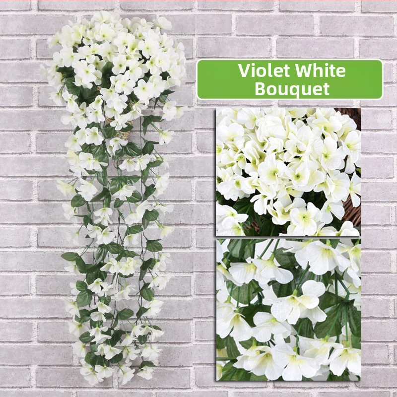 Dirbtinė violetinė sieninė pakabinama gėlių namų sienų dekoracija balkonas tvora pakabinamas krepšelis vestuvėms netikra gėlė rotangas