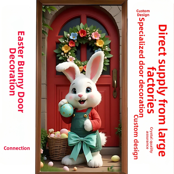 Трансгранична нова великденска капачка за врата, празнично парти, оформление, външна фото декорация, ширина на вратата, заек, вертикален банер, завеса за врата