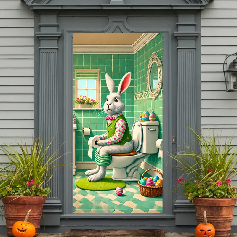 Трансгранична нова великденска капачка за врата, празнично парти, оформление, външна фото декорация, ширина на вратата, заек, вертикален банер, завеса за врата