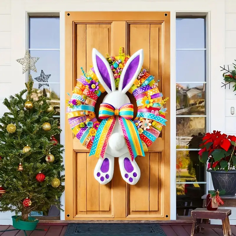 Трансгранична нова великденска капачка за врата, празнично парти, оформление, външна фото декорация, ширина на вратата, заек, вертикален банер, завеса за врата