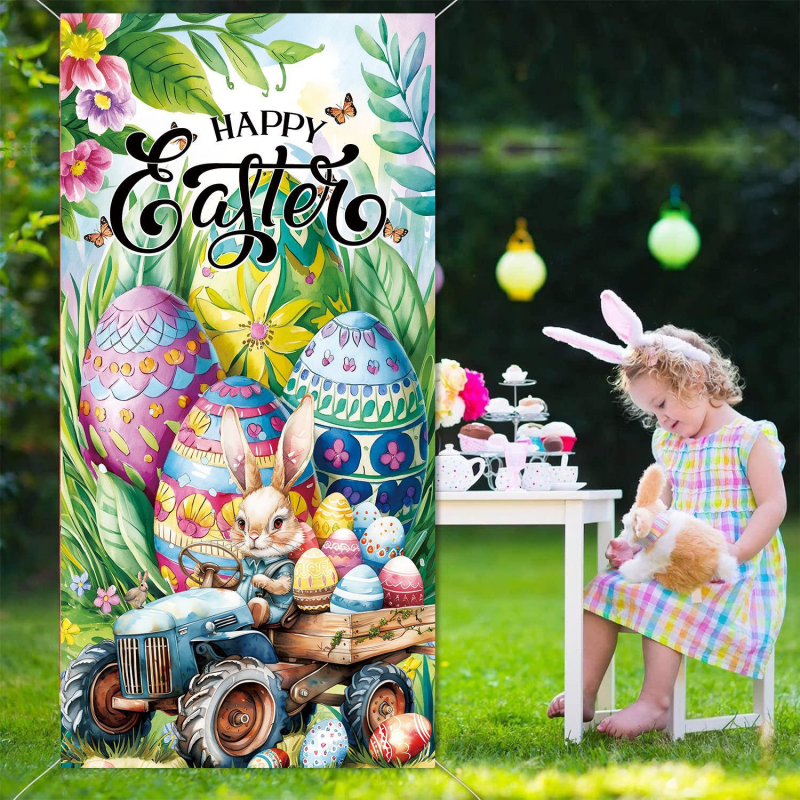 Трансгранична нова великденска капачка за врата, празнично парти, оформление, външна фото декорация, ширина на вратата, заек, вертикален банер, завеса за врата