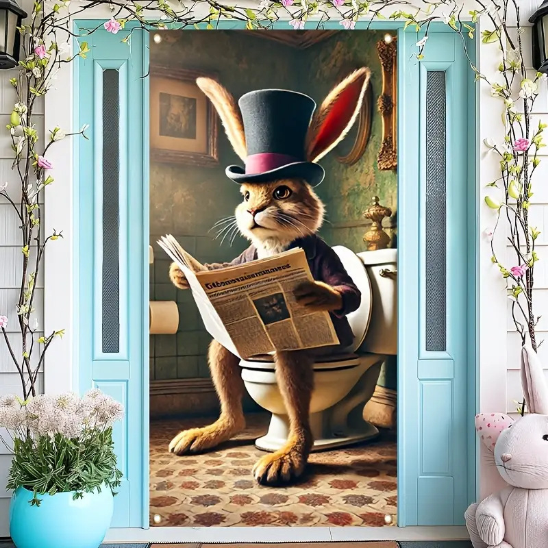 Трансгранична нова великденска капачка за врата, празнично парти, оформление, външна фото декорация, ширина на вратата, заек, вертикален банер, завеса за врата