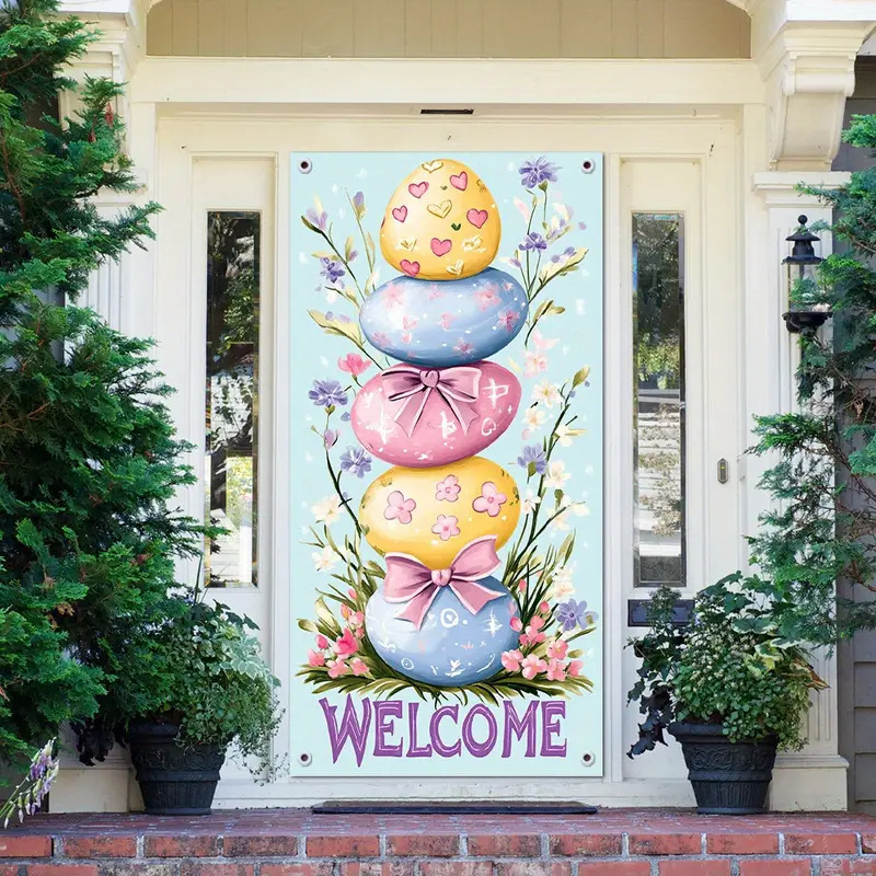Трансгранична нова великденска капачка за врата, празнично парти, оформление, външна фото декорация, ширина на вратата, заек, вертикален банер, завеса за врата