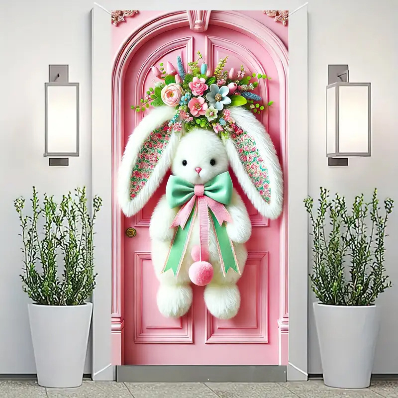 Трансгранична нова великденска капачка за врата, празнично парти, оформление, външна фото декорация, ширина на вратата, заек, вертикален банер, завеса за врата