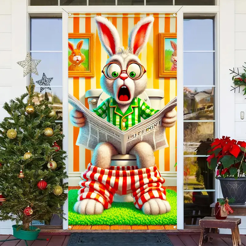 Трансгранична нова великденска капачка за врата, празнично парти, оформление, външна фото декорация, ширина на вратата, заек, вертикален банер, завеса за врата