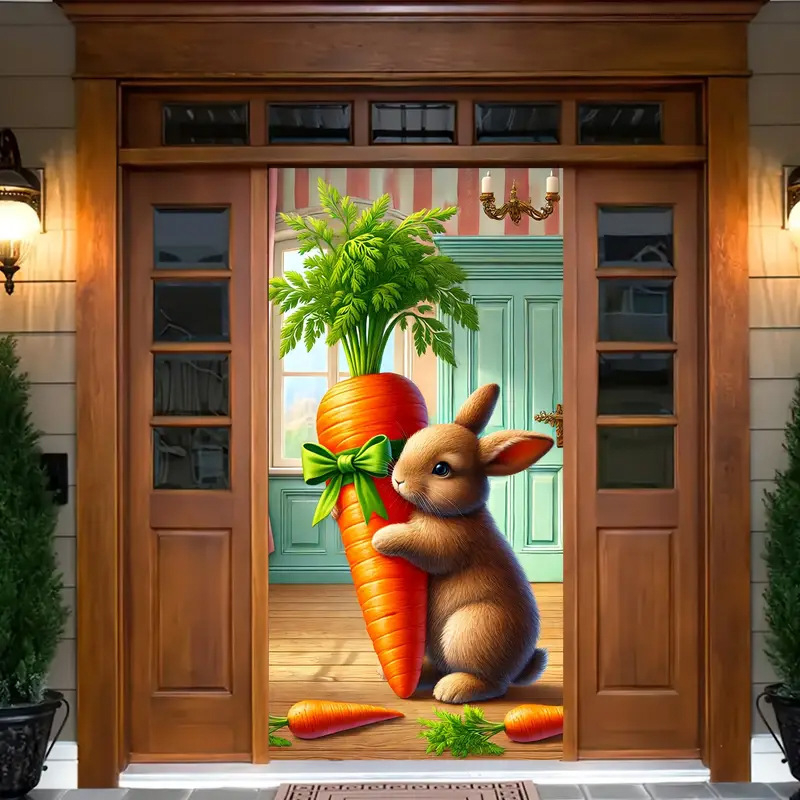 Трансгранична нова великденска капачка за врата, празнично парти, оформление, външна фото декорация, ширина на вратата, заек, вертикален банер, завеса за врата