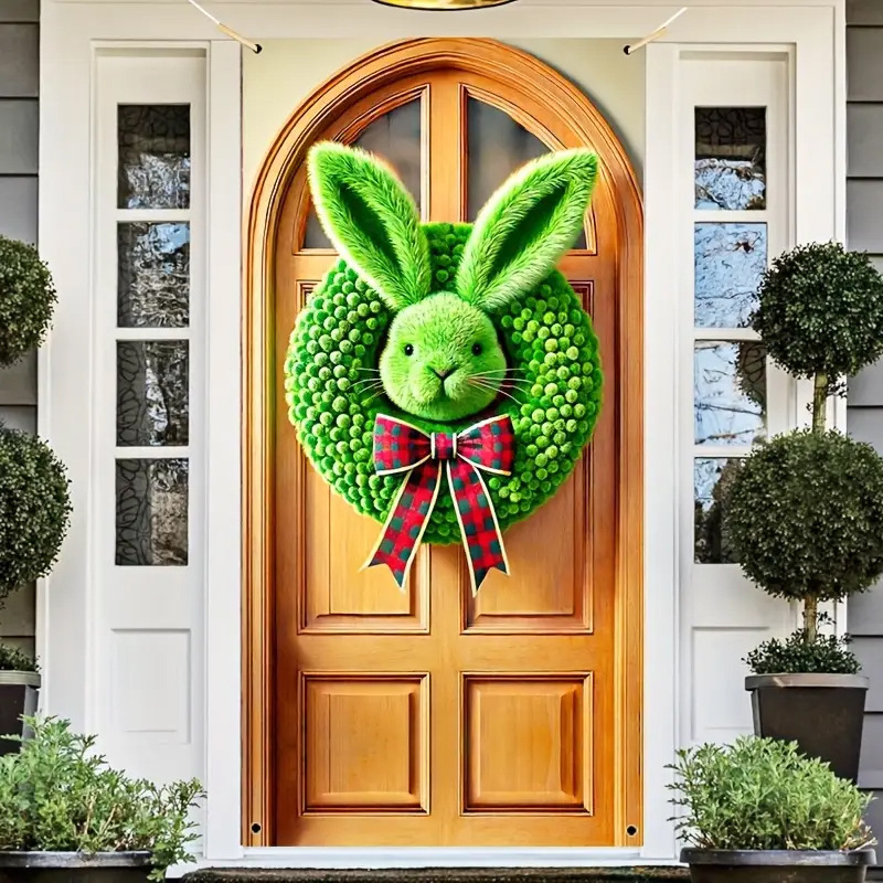 Трансгранична нова великденска капачка за врата, празнично парти, оформление, външна фото декорация, ширина на вратата, заек, вертикален банер, завеса за врата