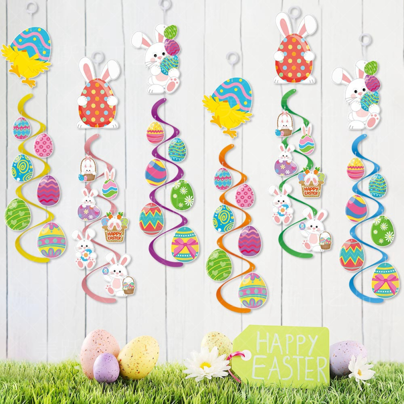 Noua decorațiune de Paște Amazon, spirală, ou de iepure din PVC, clopoțel rotativ de vânt, spirală, agățat