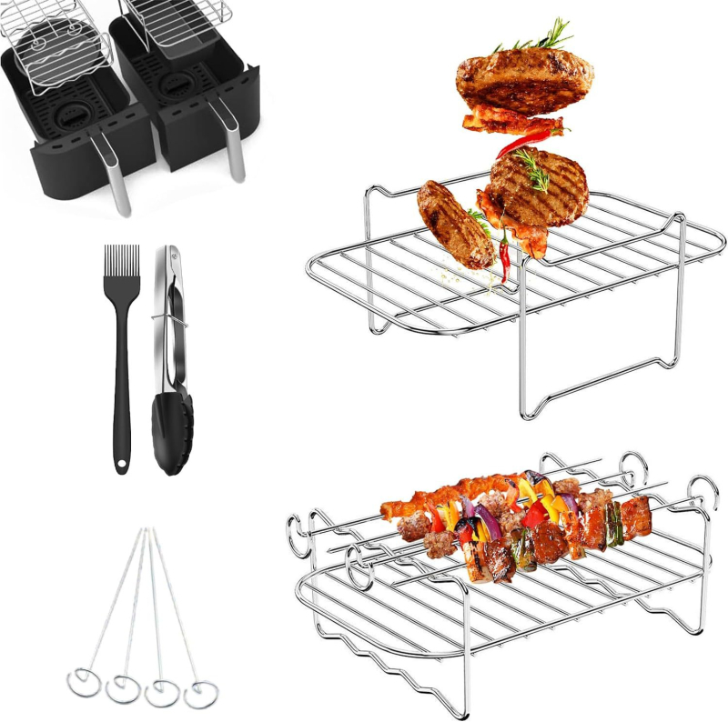 Határokon átnyúló, forró eladású 201 rozsdamentes acél légkeveréses sütő grill háztartási dupla edényes kiegészítők 4 tűs téglalap alakú grillsütővel