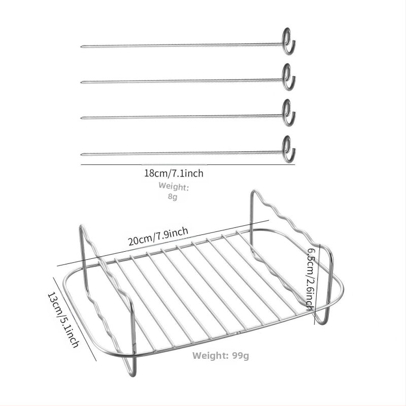 Piiriülene kuummüük 201 roostevabast terasest õhufritüüri grill majapidamises kasutatava topeltpoti lisatarvikud 4-tihvtilise ristkülikukujulise grilliga