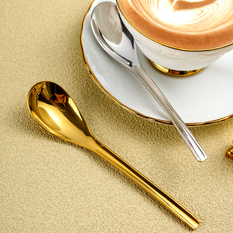 304 nerūdijančio plieno šaukštas japoniško stiliaus auksinis šaukštas vaikiškas kūdikių šaukštas namų apyvokos valgomasis ir geriamasis sriubos šaukštas apvaliu dugnu mažas šaukštas