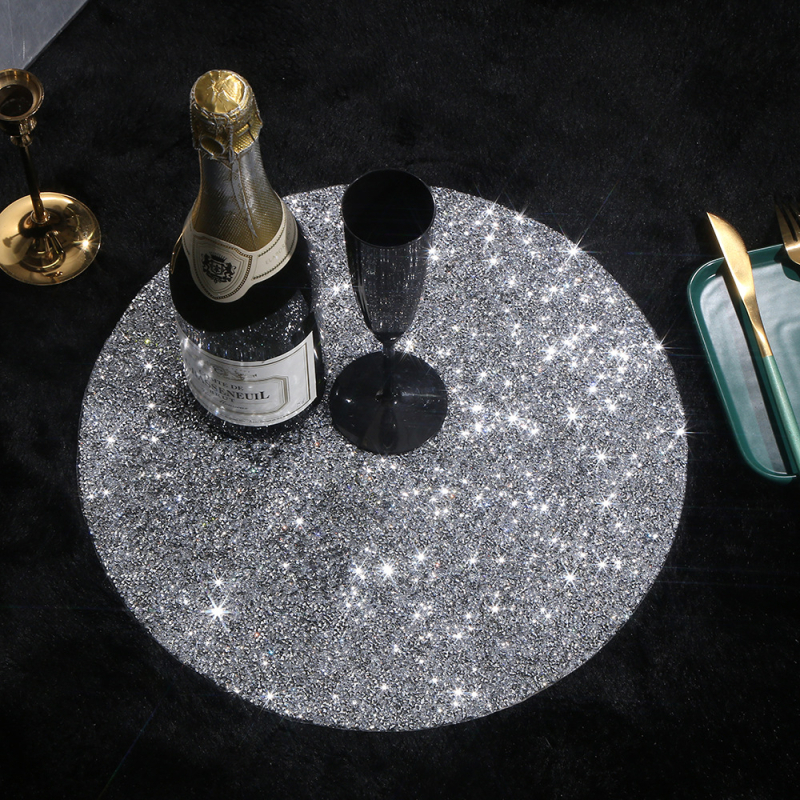 Új 35,5 cm-es strassz alátét ezüst kristály strassz alátét kerek csillogó strassz alátét gyári nagykereskedelem