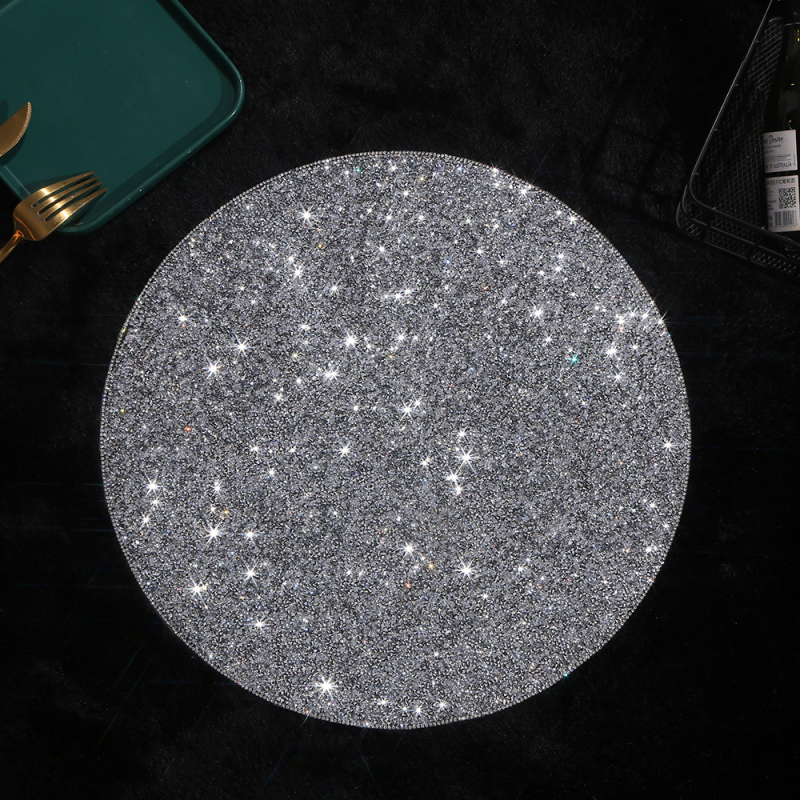 Új 35,5 cm-es strassz alátét ezüst kristály strassz alátét kerek csillogó strassz alátét gyári nagykereskedelem