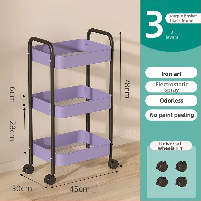 Стойка за съхранение на колички Кухня Баня Баня Спалня Закуски Бебе Хол Мобилен подов многослоен стелаж за съхранение