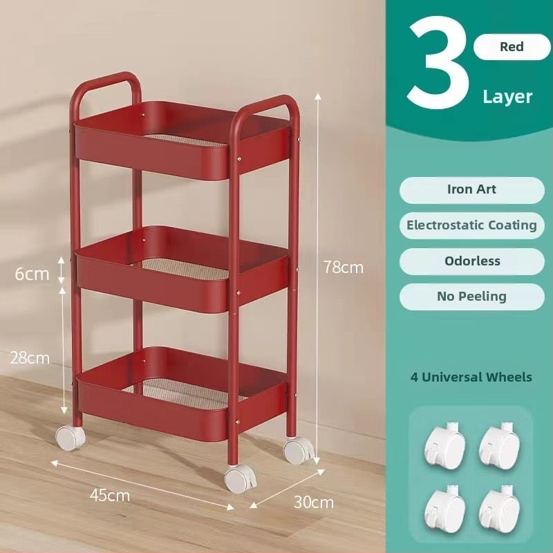 Стойка за съхранение на колички Кухня Баня Баня Спалня Закуски Бебе Хол Мобилен подов многослоен стелаж за съхранение