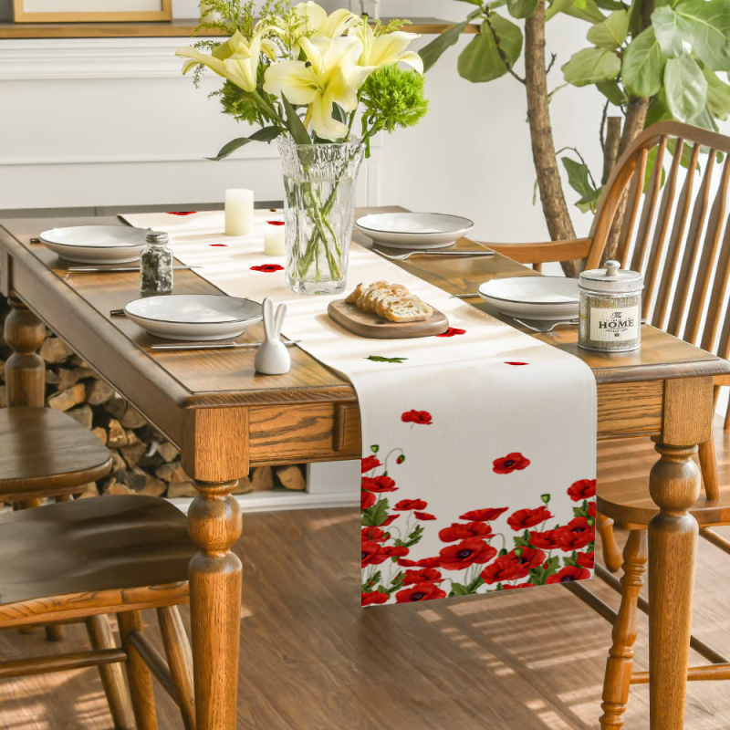 Червени оранжеви макове Пътека за маса Кухня Кетъринг Семейно парти Сватба Декоративна покривка за маса