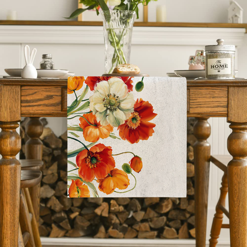 Червени оранжеви макове Пътека за маса Кухня Кетъринг Семейно парти Сватба Декоративна покривка за маса