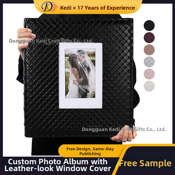 Черна имитация на кожа, калъф за картички с мотив на прозореца, албум с голям капацитет A5