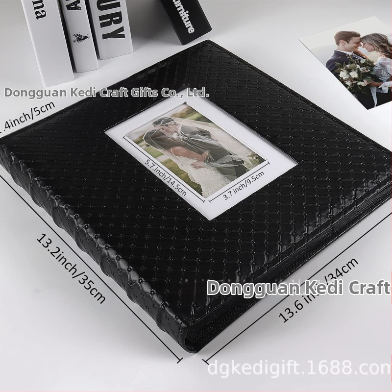 Черна имитация на кожа, калъф за картички с мотив на прозореца, албум с голям капацитет A5