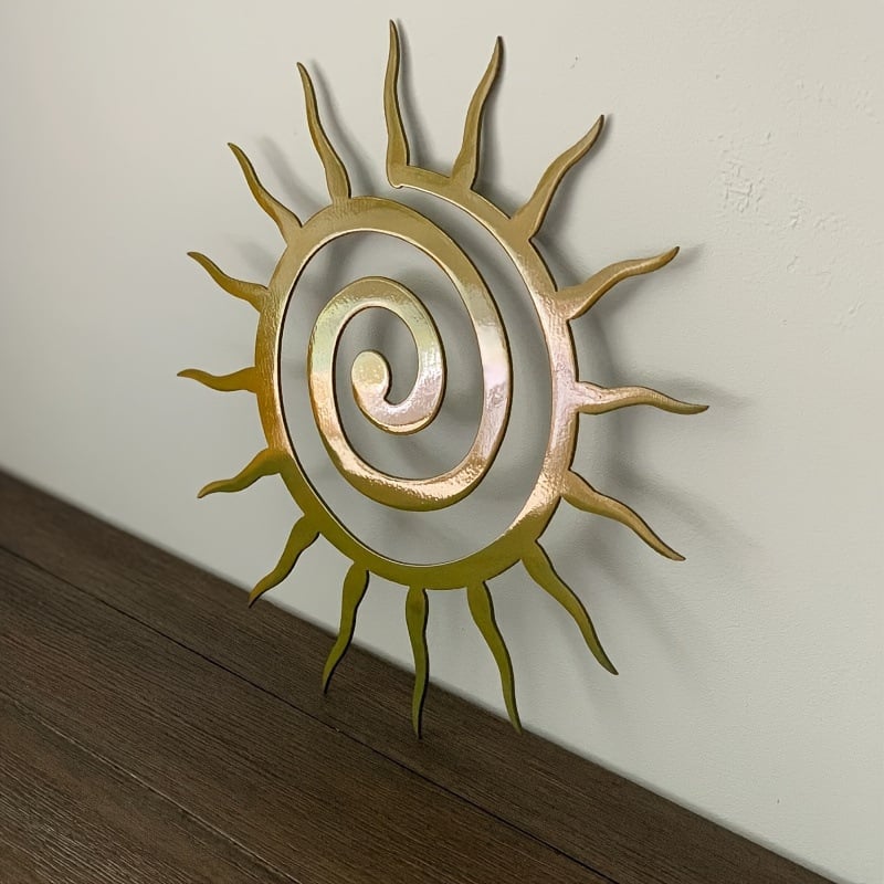 Logo decorativ de perete cu soare spiralat, | Decorațiune pentru curte exterioară | cadou de casă nouă | Decorațiune pentru verandă