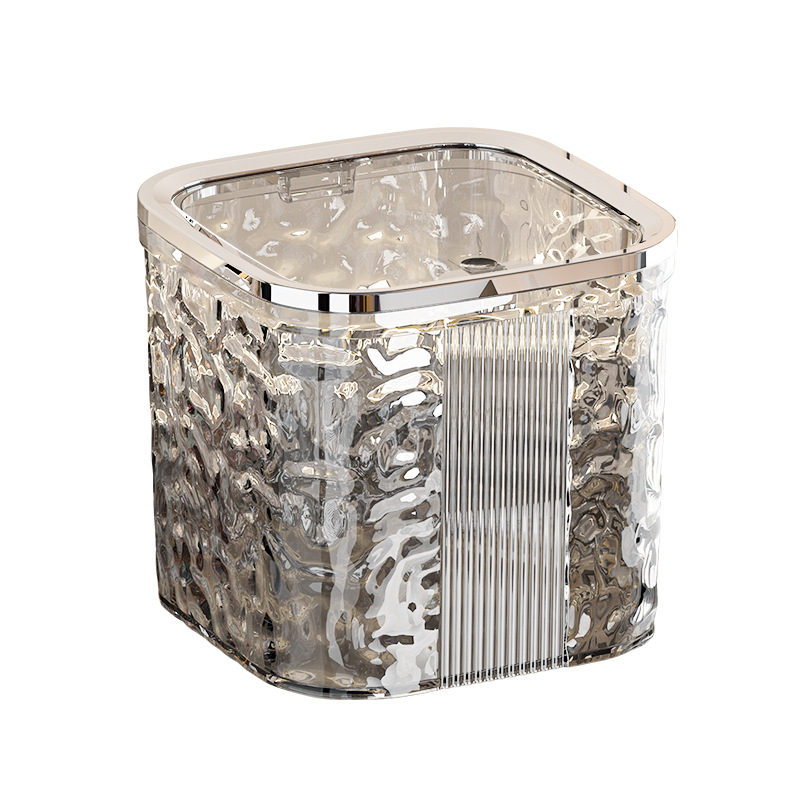 Viegla, grezna, ar ūdeni viļņotu pārklāta, ledāja rakstu pārklāta, galda atkritumu tvertne, slinka viesistaba, galda spiedpogas tipa, atlecoša vāka atkritumu tvertne, nav