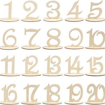 Medinis stalas Nr. 1-20 kūrybinga skaitmeninė sėdynės kortelė su pagrindu, vestuvių amatų vakarėlio dekoravimui, mažiems ornamentams